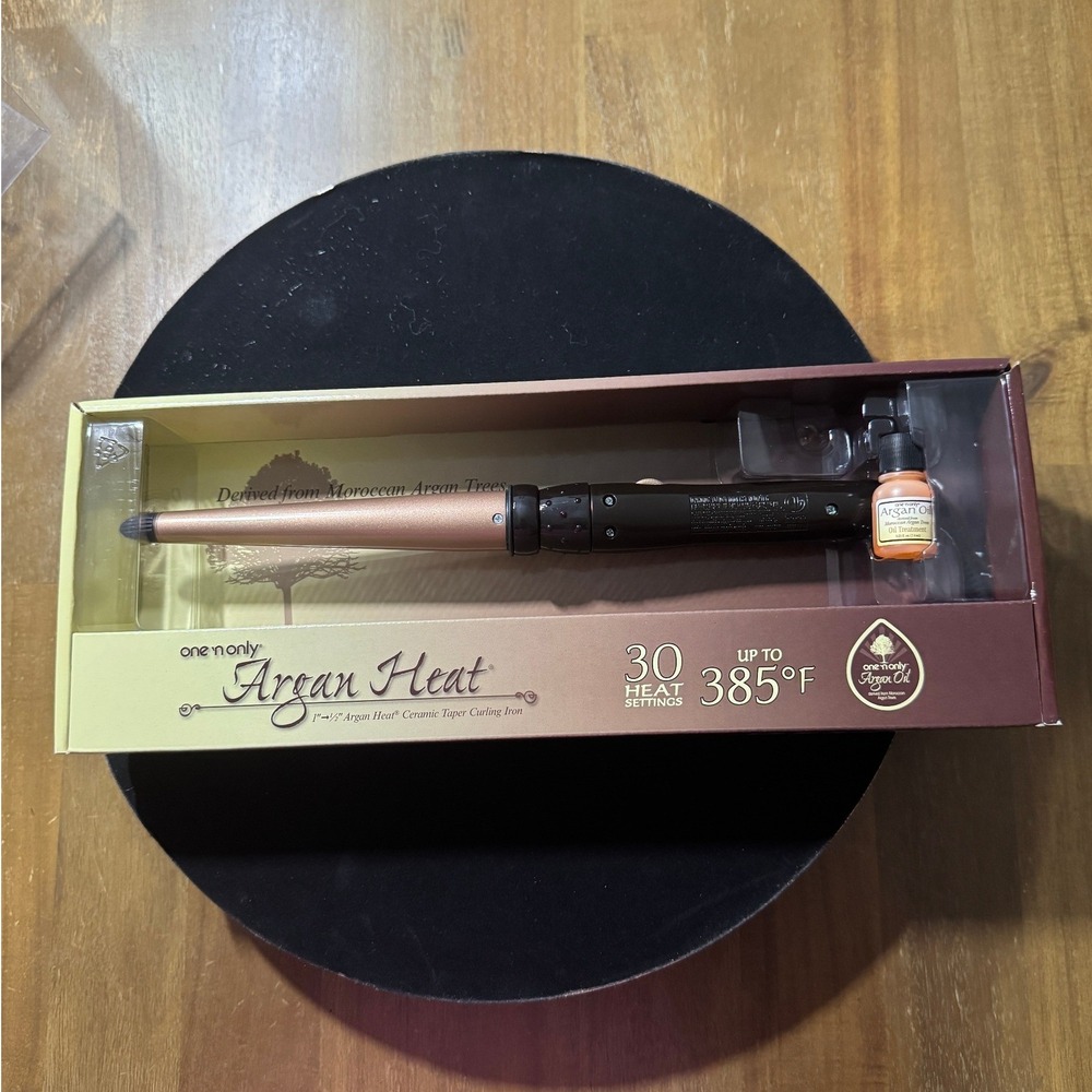 One N Only Argan Heat Curling Wand Tapered Ceramic Iron 385°F New Box